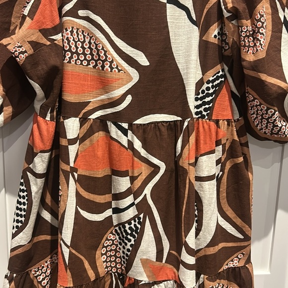 Mlle Gabrielle Tiered Tribal 100% Cotton Dress Smocked Back Flowy Tunic Dress - Picture 11 of 13